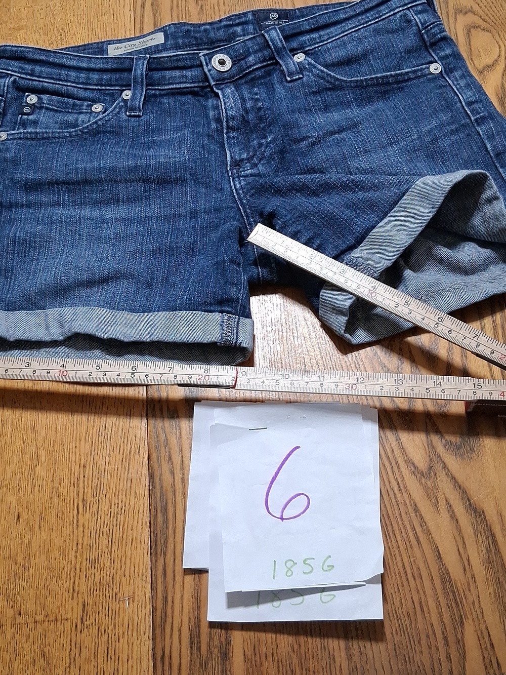 Ag Adriano Goldschmied Blue Denim Cuffed Shorts - Picture 2 of 5